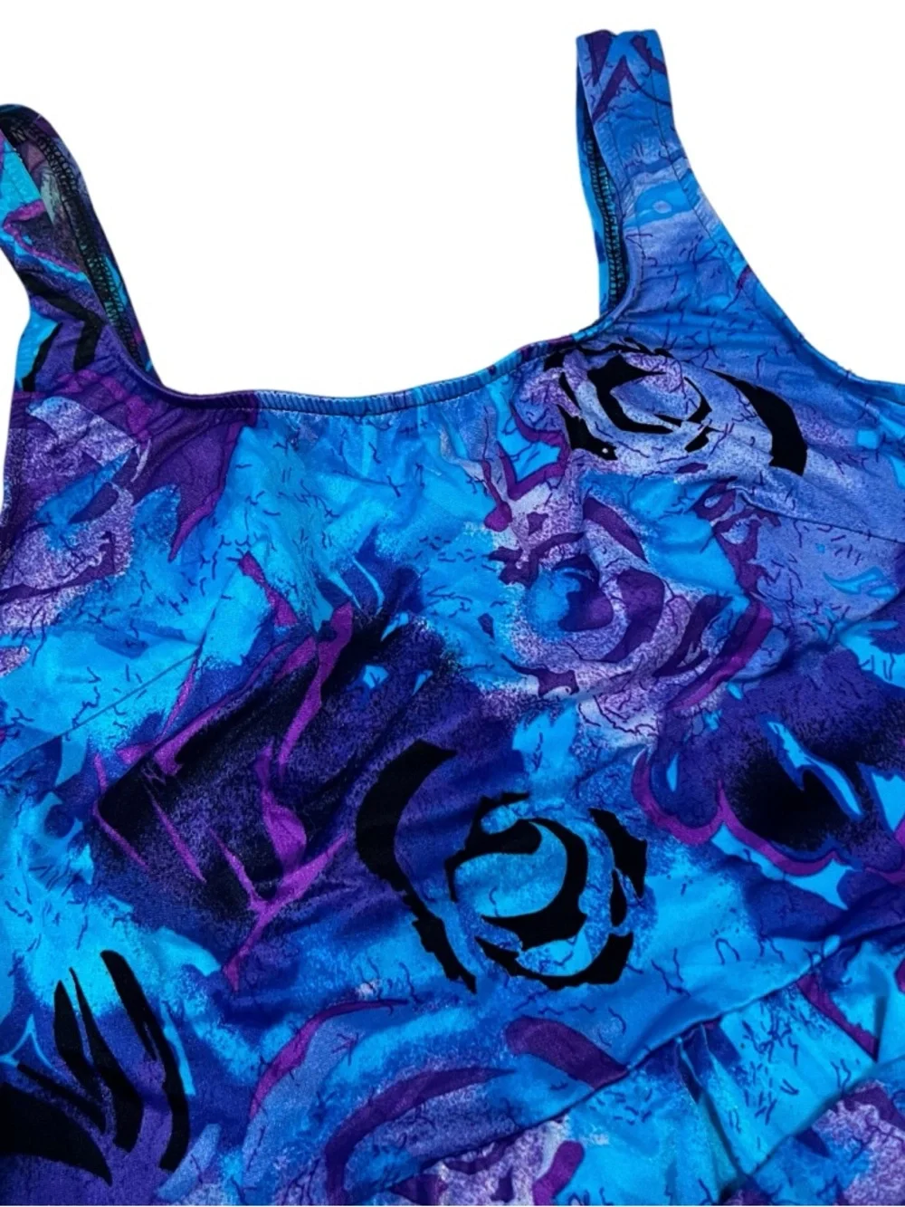 Vintage Le Cove 90s Skirted Swimsuit‎ 18W Teal Floral Built In Bra Modest Swim